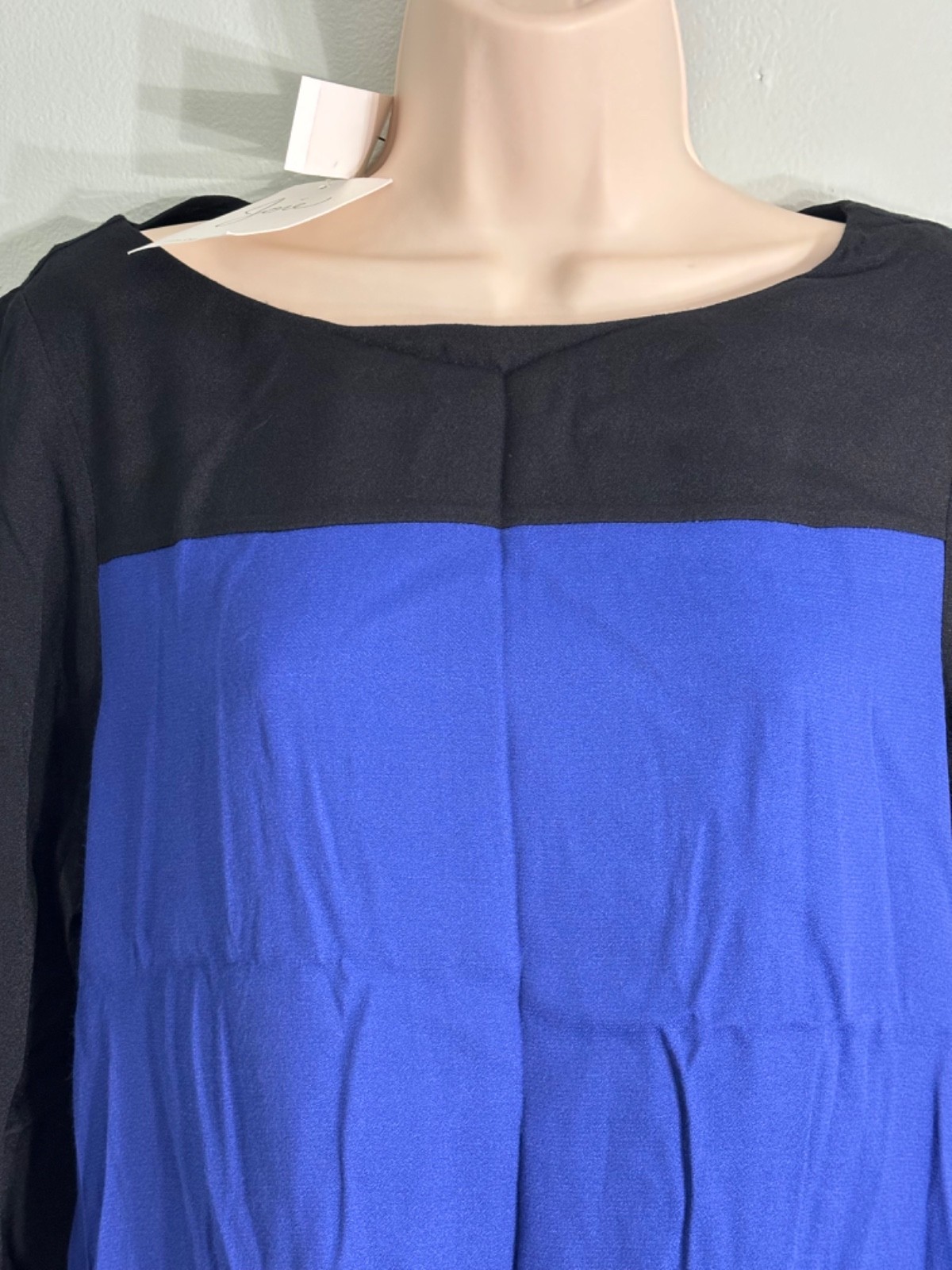 New JOIE Aliso Color Block Top Shirt Blouse Sz M Blue Black Bateau Neckline NWT
