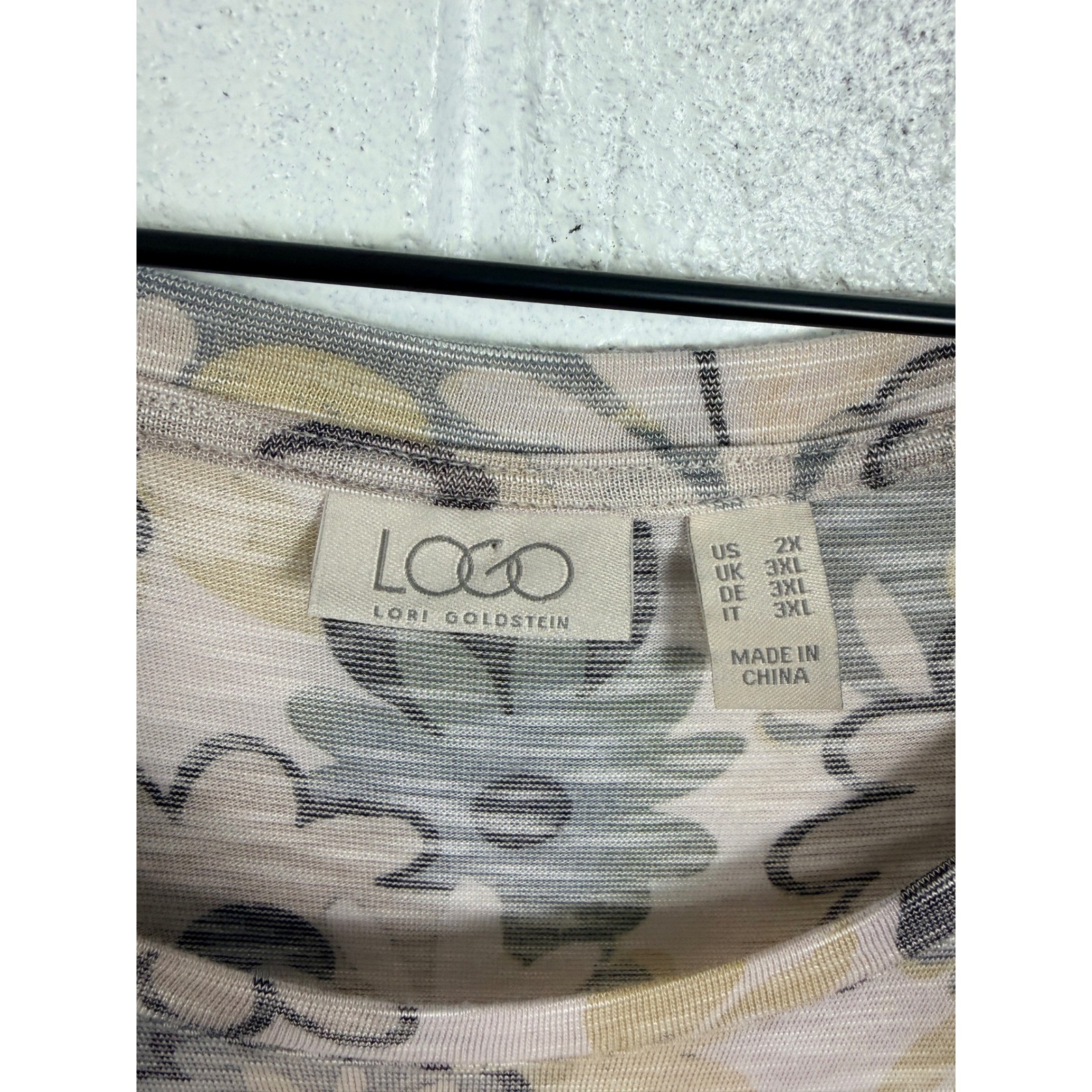 LOGO Lori Goldstein Floral Peplum Tunic Women 2X Gray Yellow Short Sleeve Pocket
