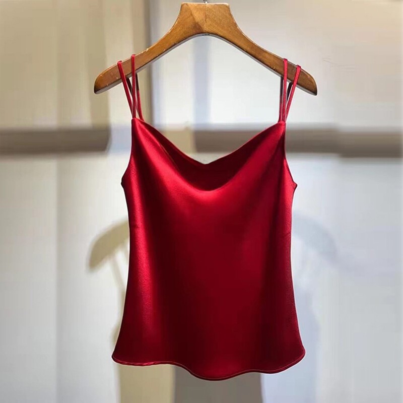 Ladies Silky Tank Top Strappy Satin Vest Casual Shirt Sleeveless Solid Vest Tops