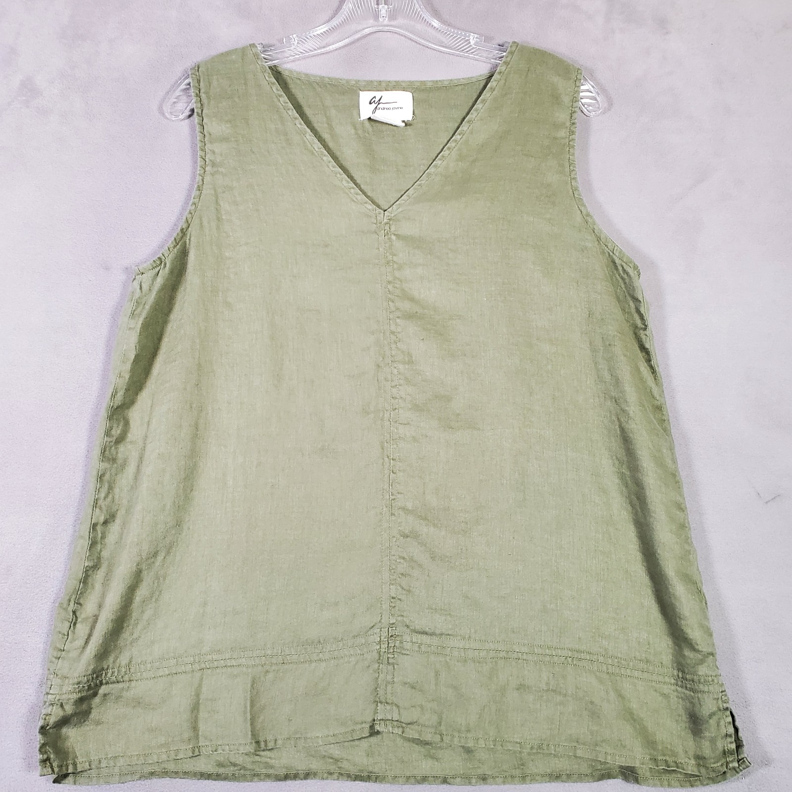Andrea Jovine Top Womens M Green 100% Linen Sleeveless Beach Boho Coastal Chic