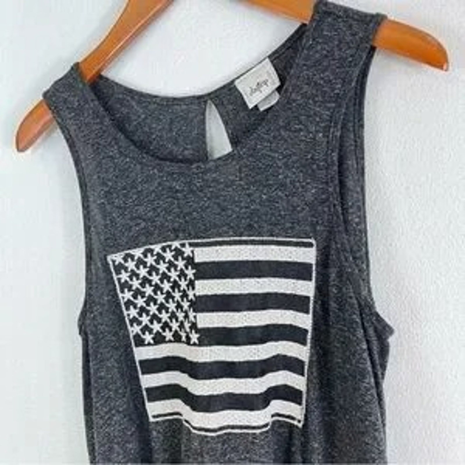 Daytrip Buckle Grey American USA Flag Embroidered Western Casual Tank Top XLarge