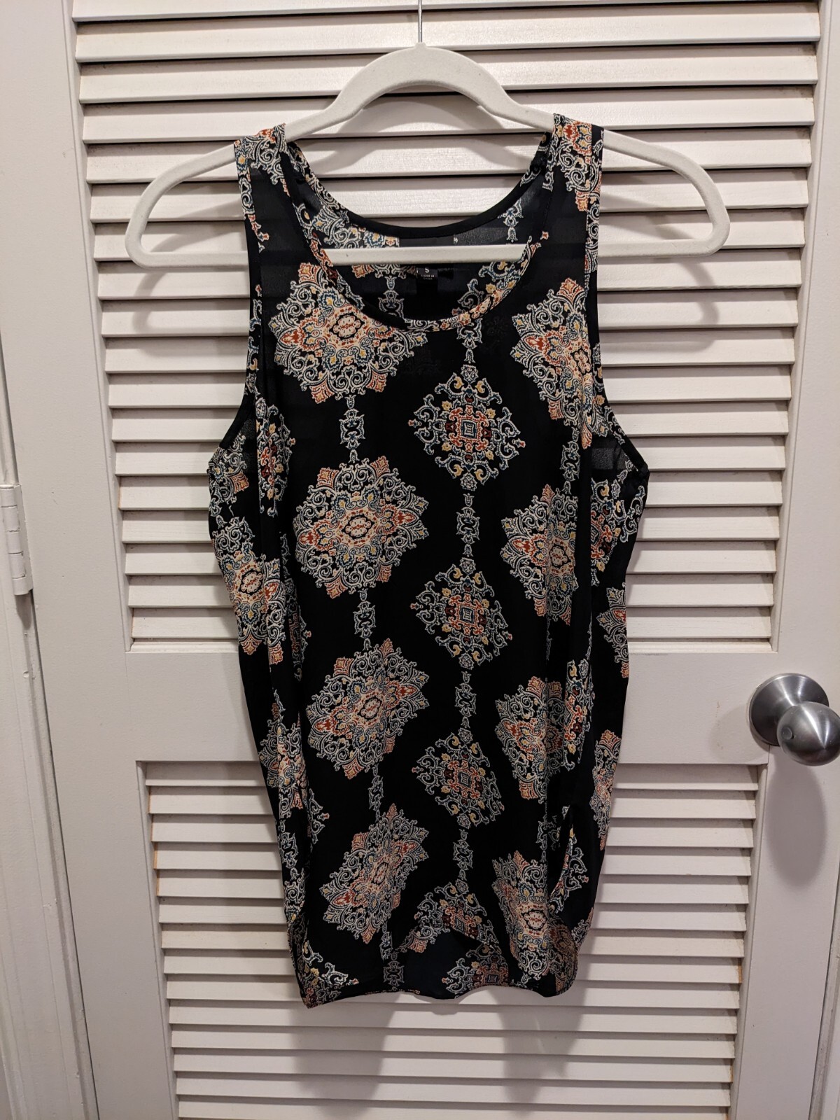 Mossimo Tunic Top Black Moroccan Medallion Pattern Women’s Sm Summer Lightweight