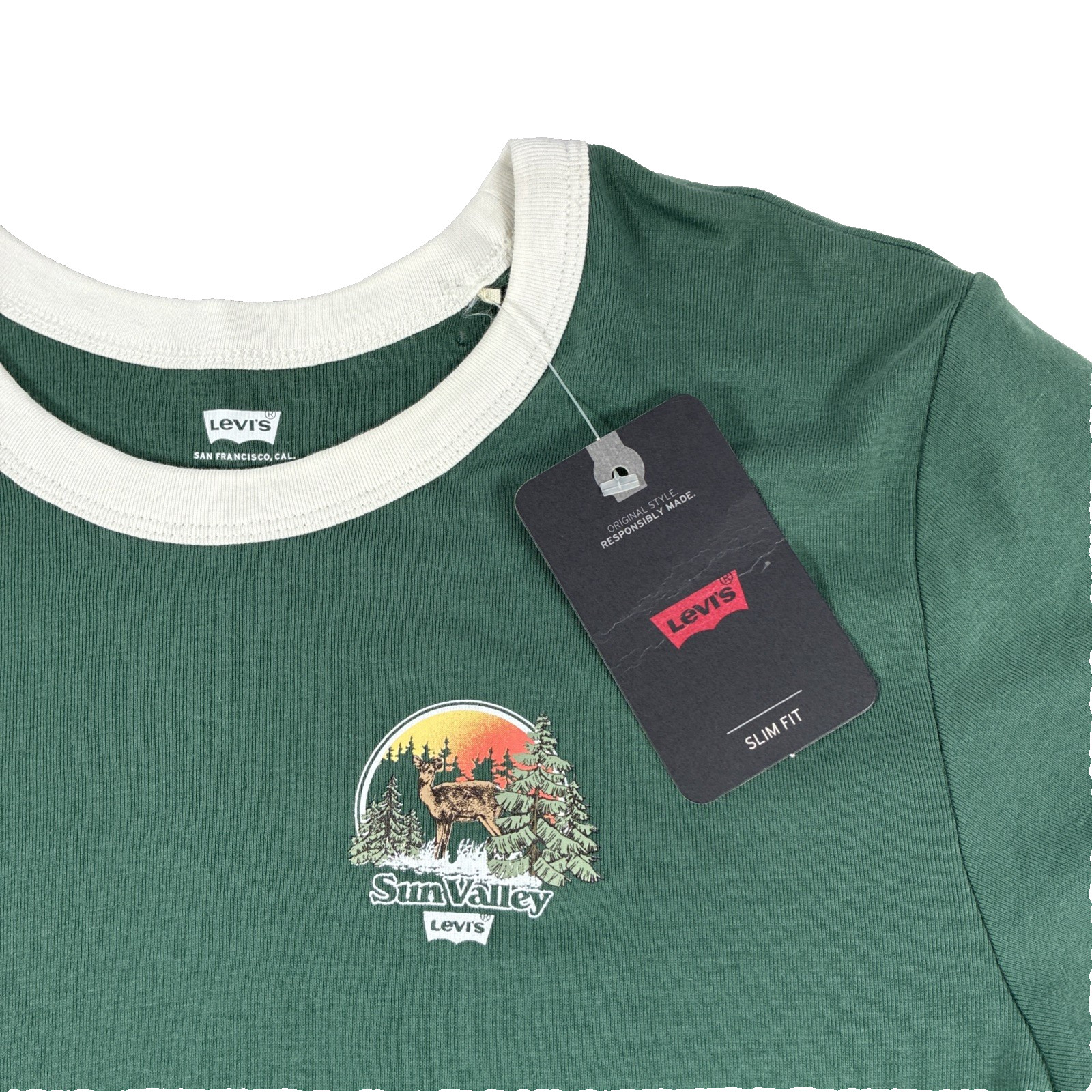 New Women’s Levi’s Slim Fit Sun Valley Ringer T-Shirt Size XL Green NWT