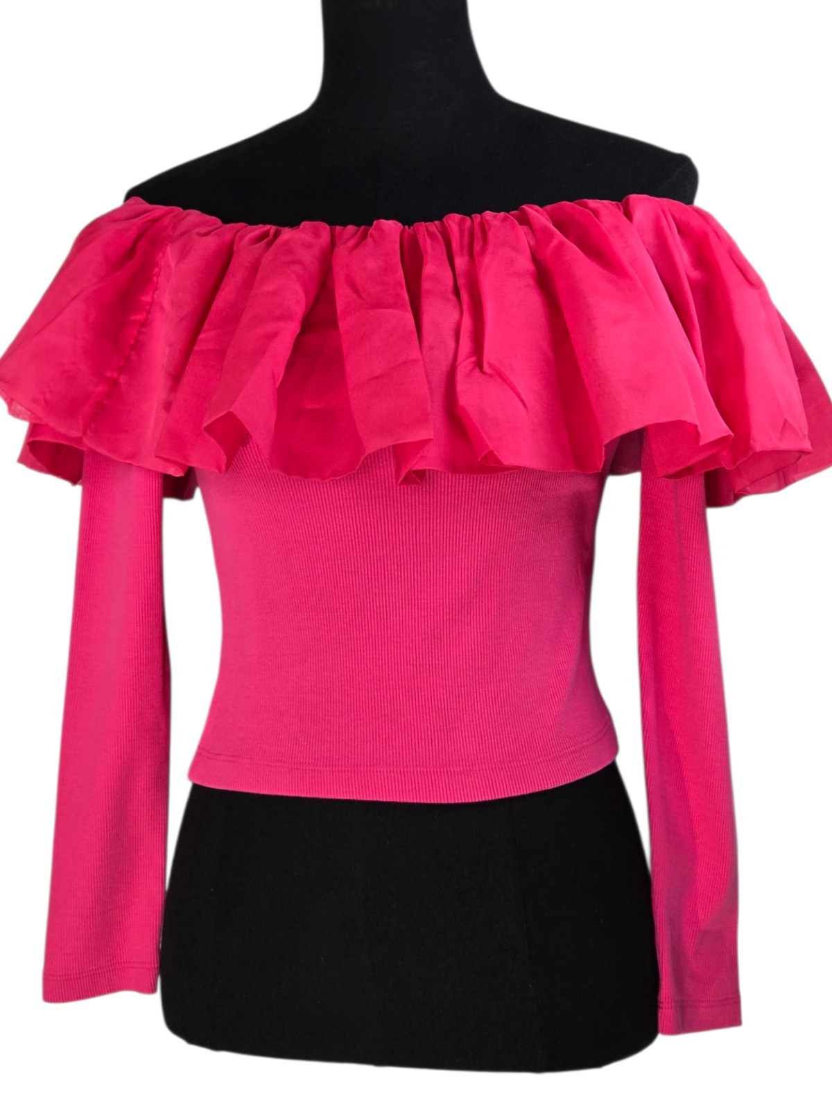 NWT Anthropologie Pink Off Shoulder Ruffle Top Waist Length Small
