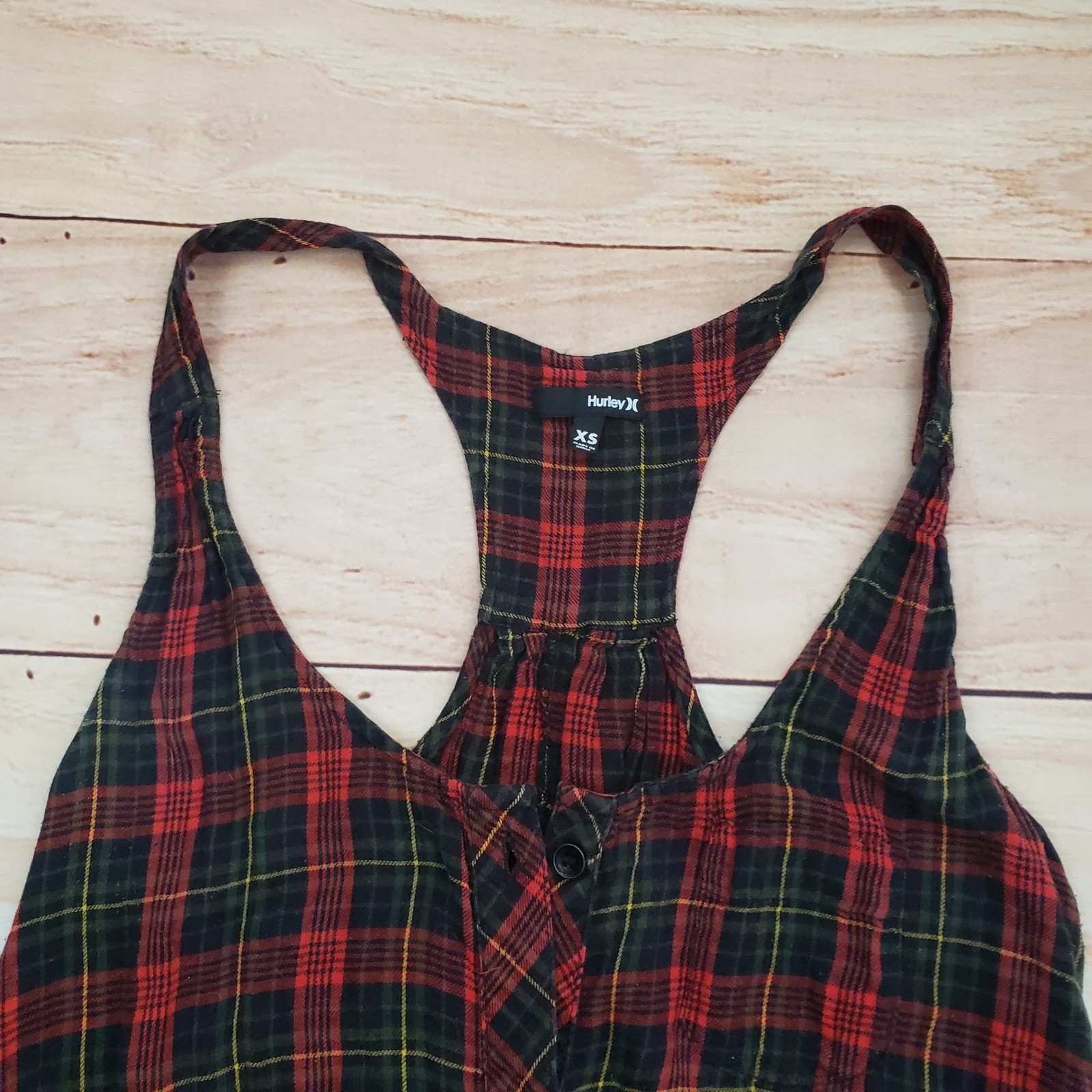 Hurley Shirt Womens Extra Small Red Plaid Tank Top Button Front Sleeveless Surf