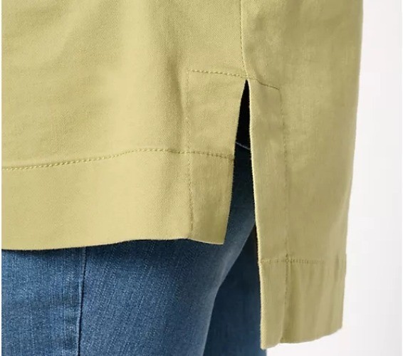 Belle by Kim Gravel Stretch Denim High-Low Snap Front Shacket Size 14 Spiced App