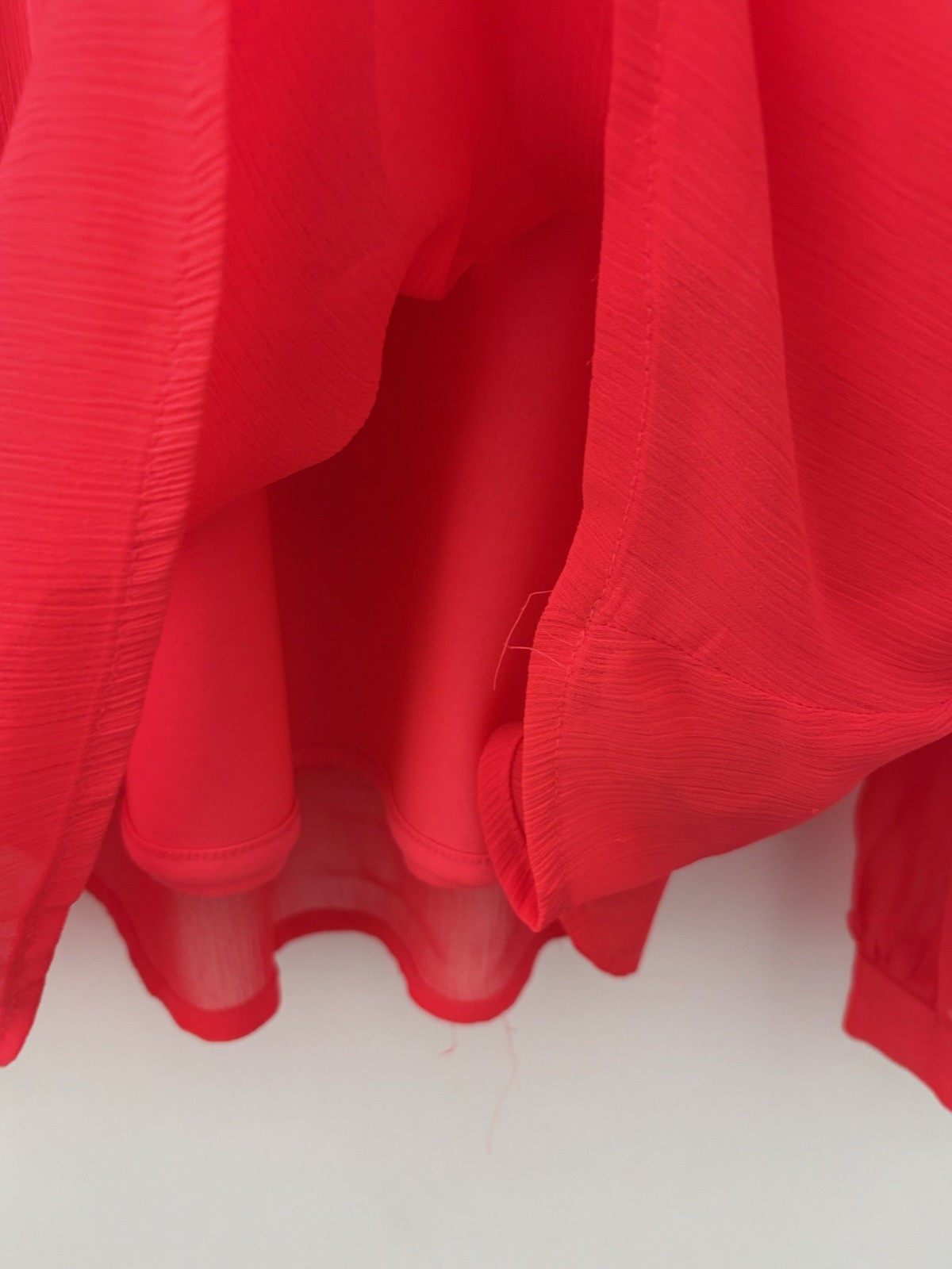 H&M Bright Red Chiffon Blouse Size EUR 34 UK 6 / 8 Long Puff Sleeve Smock Top