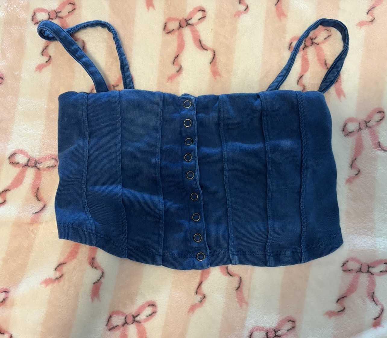 Urban Outfitters Blue S Knit Camisole Tank Square Neck Spaghetti Straps Grommet