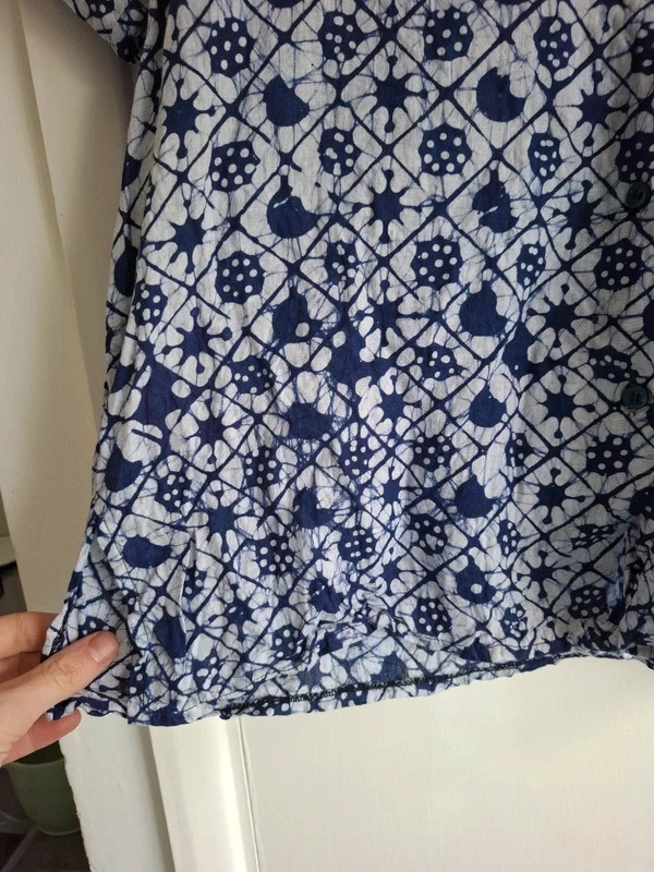 Blue shirt Hand designed No Size tag, approx 21.5 inches pit to pit Approx 12