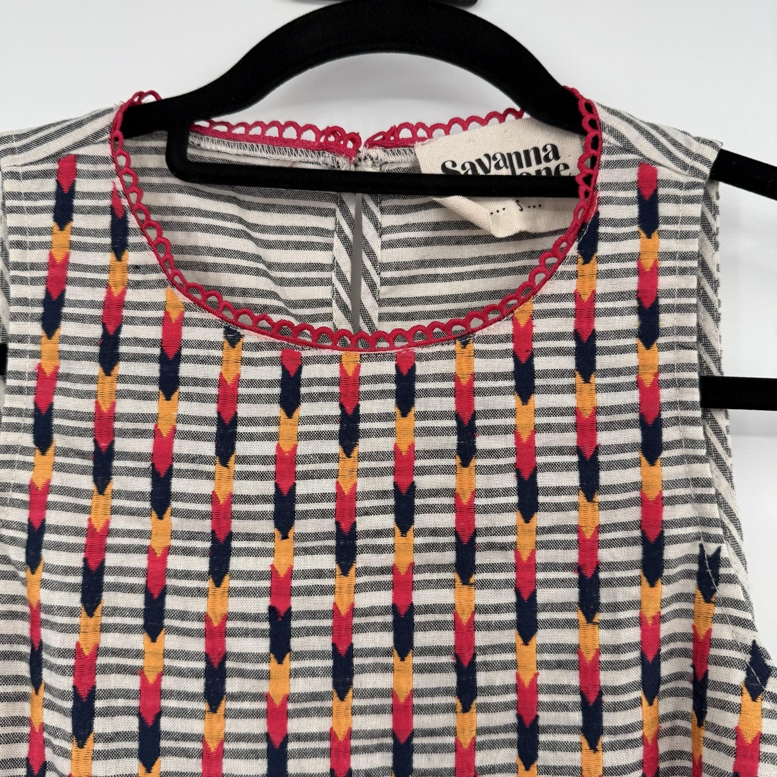 Savanna Jane Tank Tunic Womens S Gray Striped Embroidered Crochet Pockets