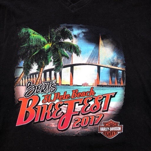Harley Davidson T-Shirt Women’s Size XL Blue Bert’s St Pete Beach Bike Fest 2017