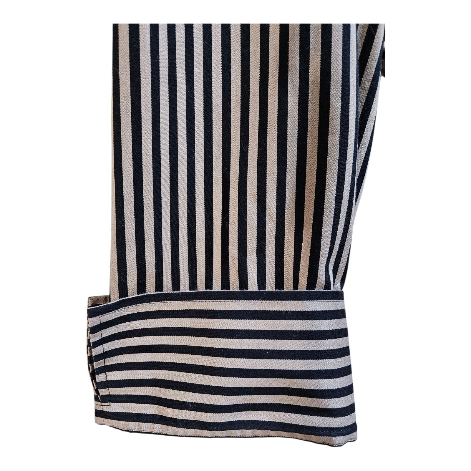 FOXCROFT Women’s Plus 20 W Sateen Blouse Tan Black Bias Striped 3/4 Sleeve 52″