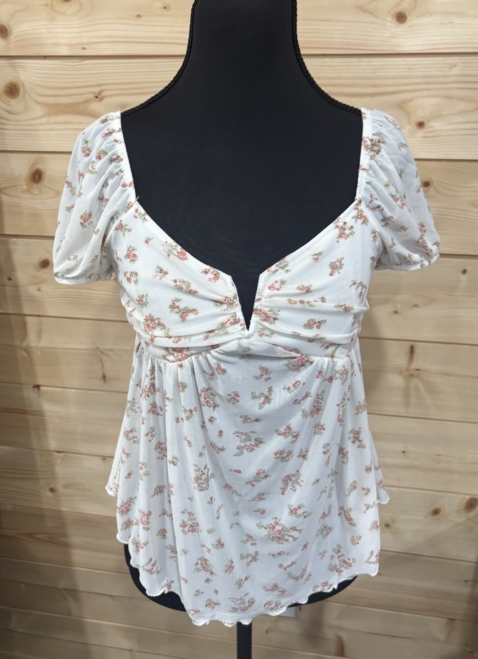 Just Polly New York S Juniors Babydoll Floral Top Shirt Sheer