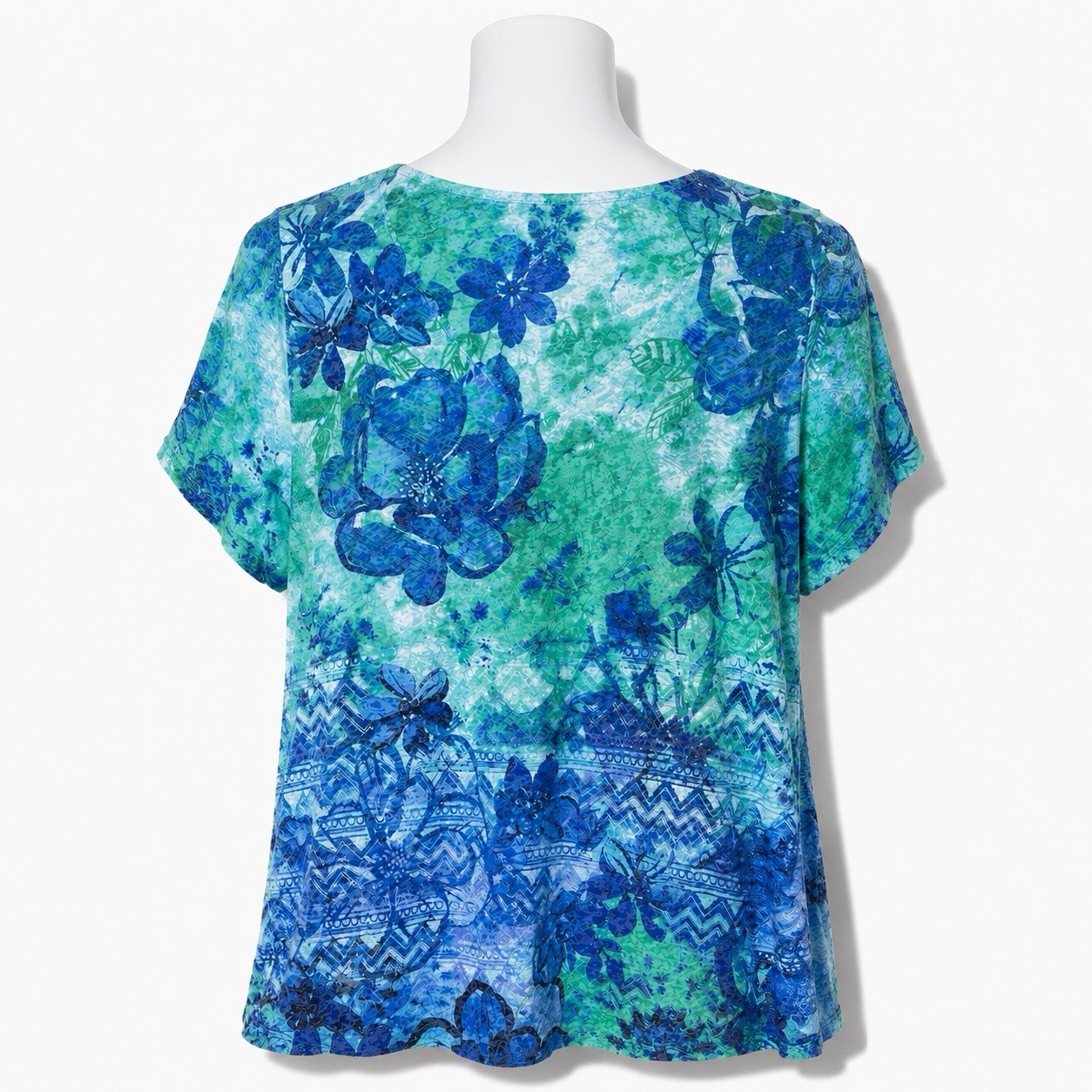 RUBY RD Top 1X Blue Green Short sleeve Floral Tropical Lightweight Breezy Resort