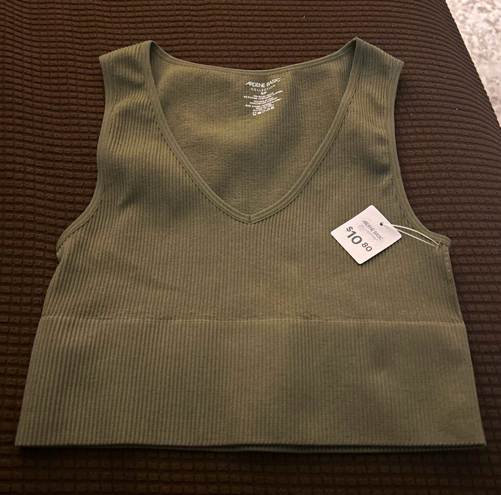 Ardene Women’s Green Ribbed Knit V-Neck Cropped Tank Top Wide Strap S