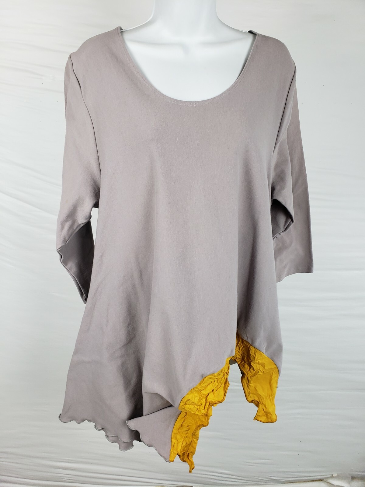 Noblu Asymmetrical Purple Gold Cotton Poly Size XL Lagenlook Top