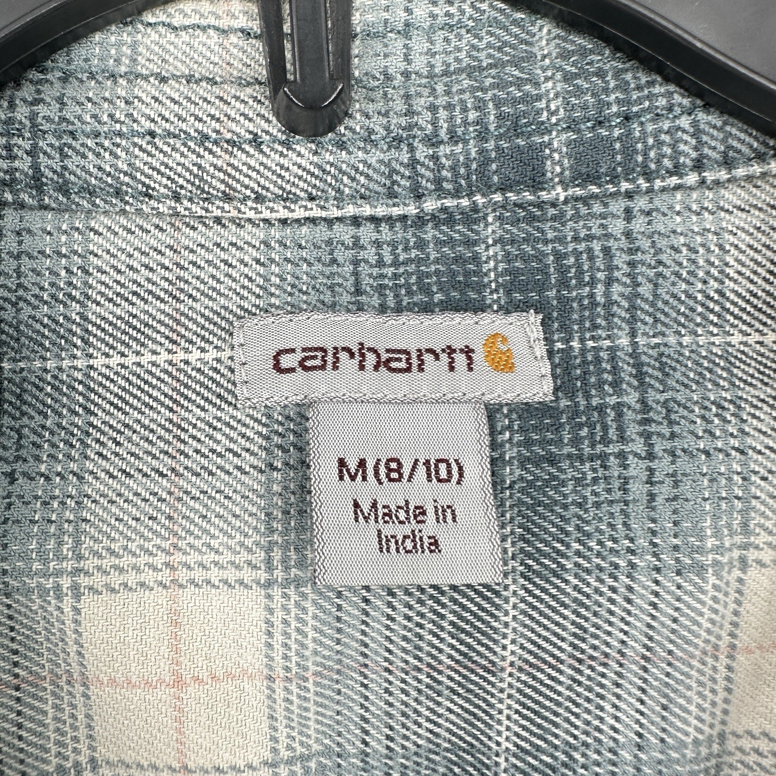 Carhartt Flannel Shirt Womens M 8/10 Button Up Blue White Workwear Winter Warm