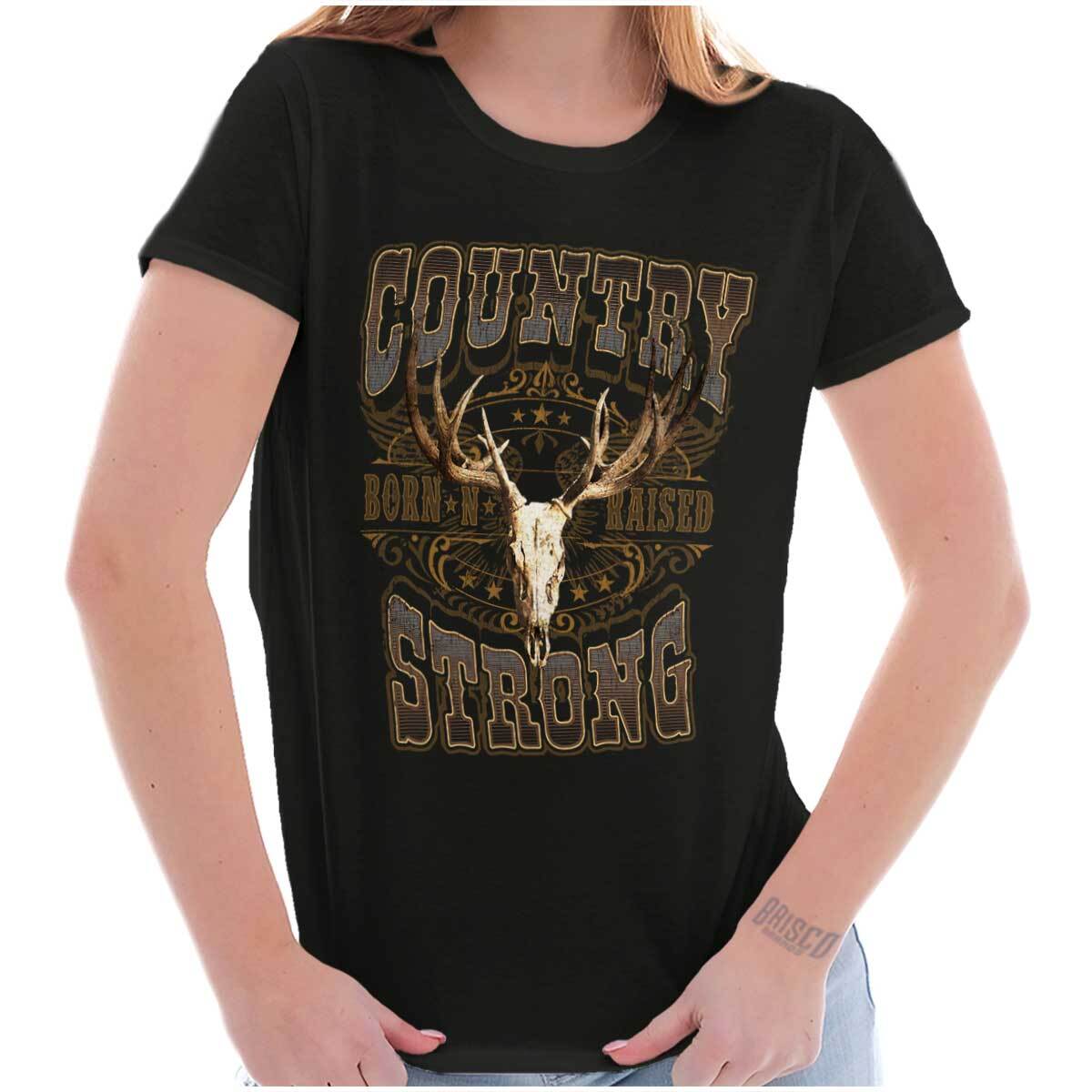 Country Western Born N Raised Skull Womens T Shirt Ladies Tee