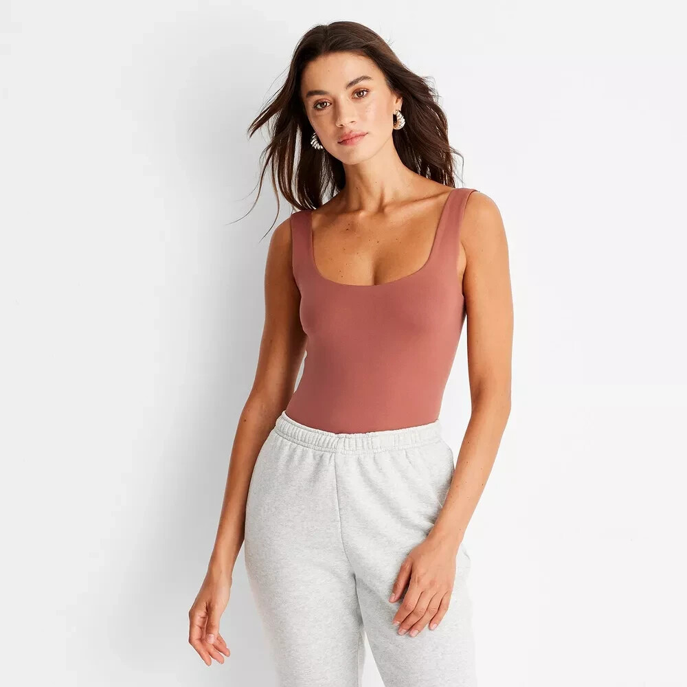 A New Day Women’s Seamless Tank Bodysuit Plus Size 2X Brown Rust