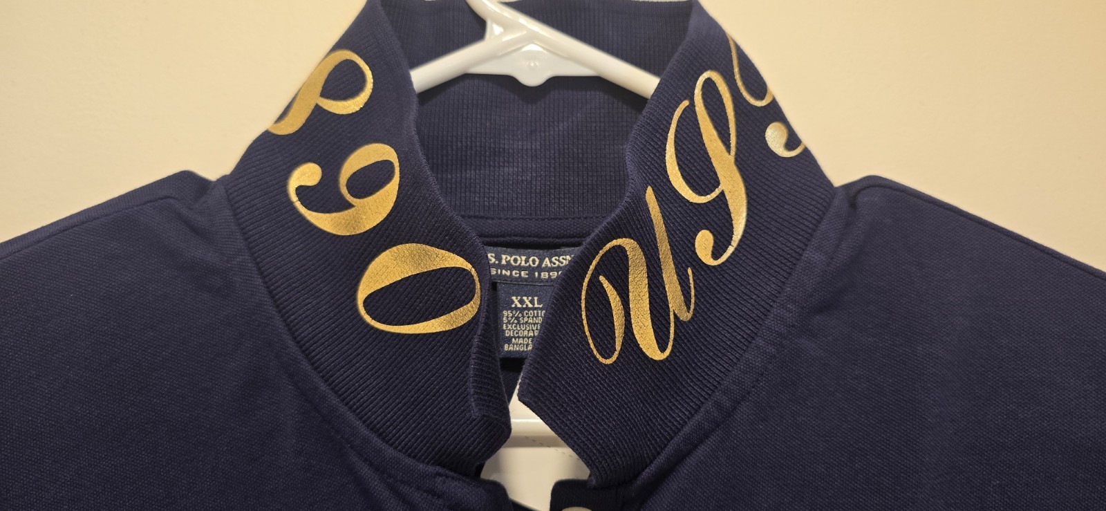 US Polo Assn Womens Polo Shirt Navy Blue Gold Big Logo Contrast Collar Size XXL