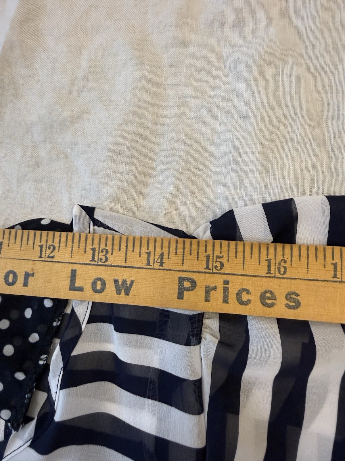 SWEET CLAIRE Top Women Sz L Blue/White Stripe Polka Dot Sheer Polyester Blouse
