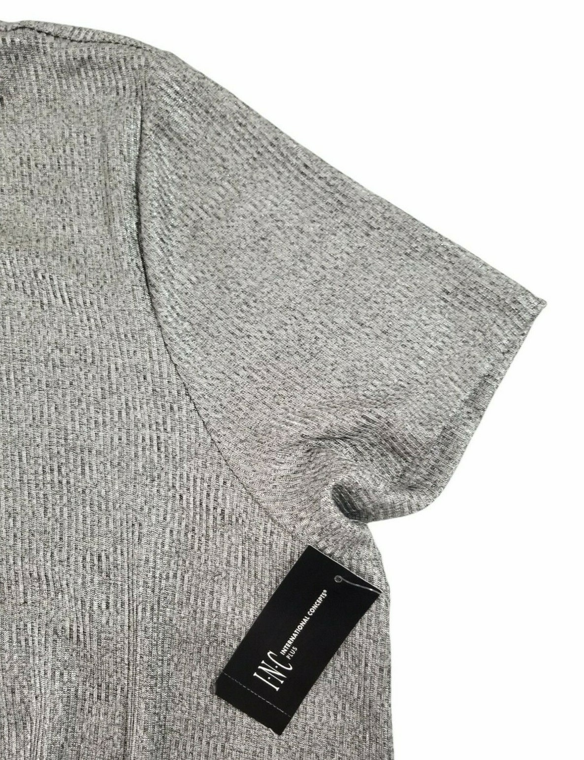 INC International Concepts Plus Glitz Silver Blouse Size 3X Twist Front Top