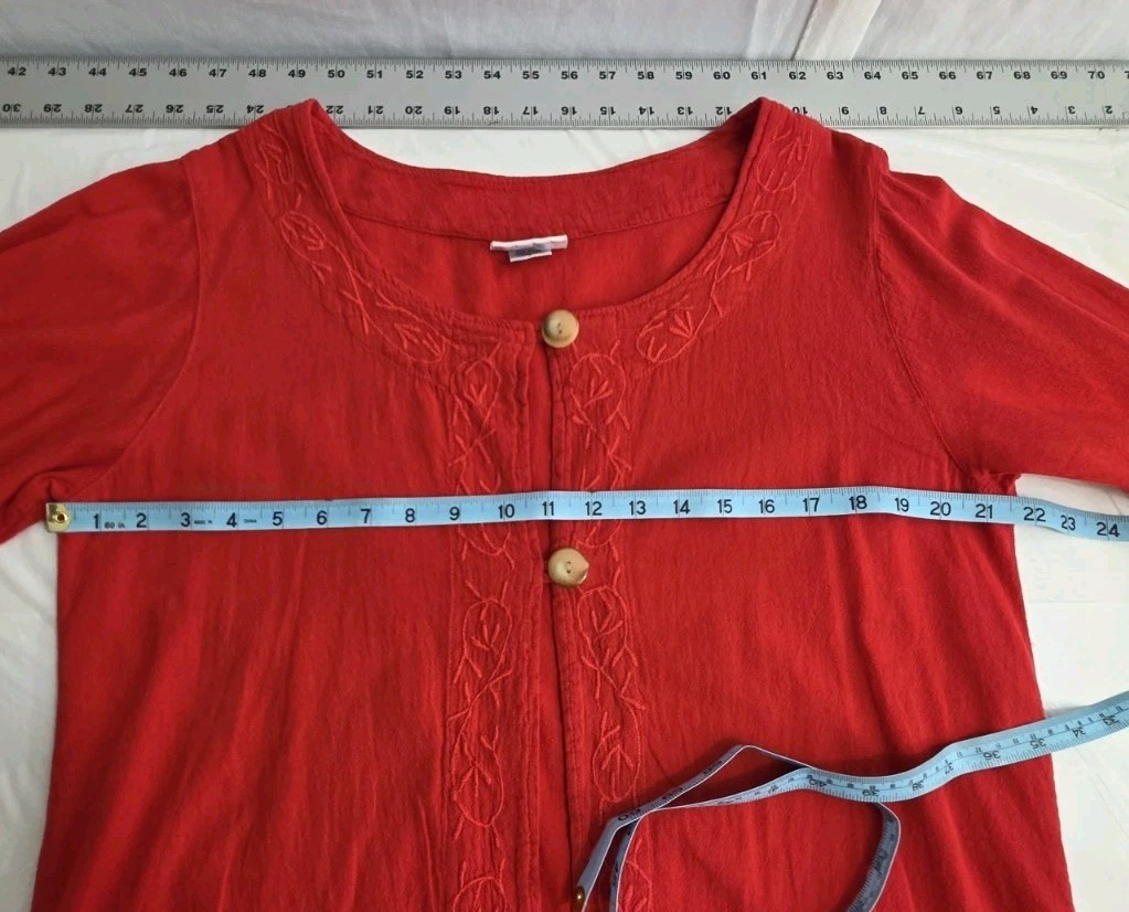 EUCALYPTUS Women’s L Red 2 button Jacket Embroidery Handmade Cotton Boho