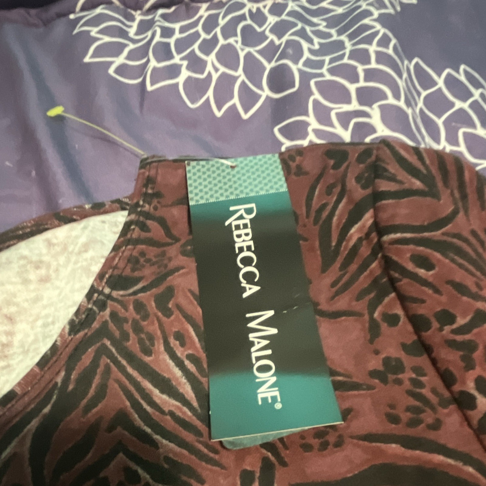 Rebecca Malone Women’s L Brown/Black Animal Print 3/4 Sleeve Scoop Neck Top