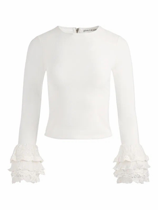 Alice + Olivia Delaina Long Sleeve Turtleneck Top in off-white Size S New 395$