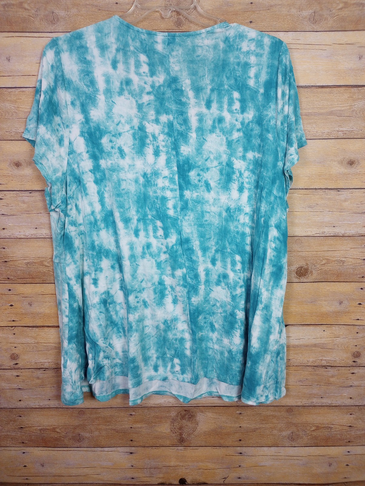Lane Bryant Women Shirt 26/28 Blue White Tie Dye Babydoll V-Neck Short Sleeve