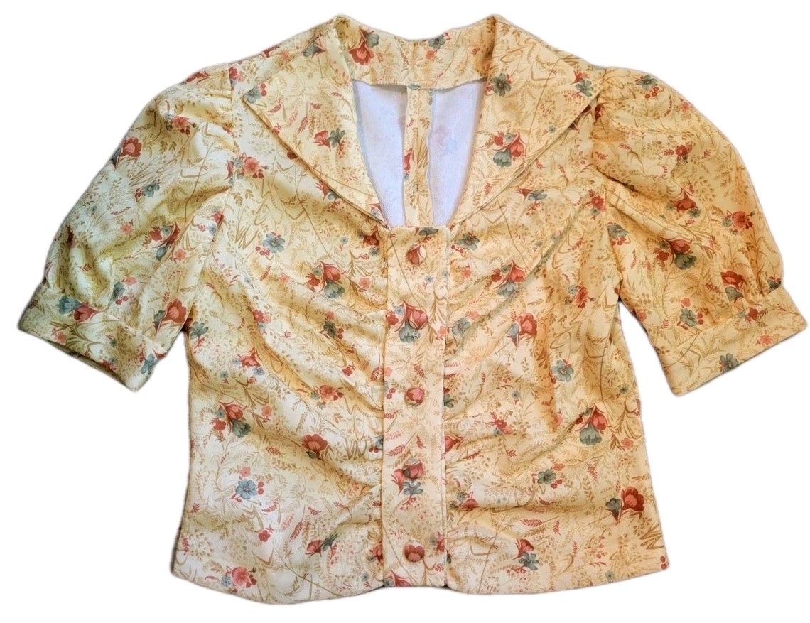 Vintage Floral Hippie Button Up Blouse Sz M Disco Collar Beach Mod Boho 70s