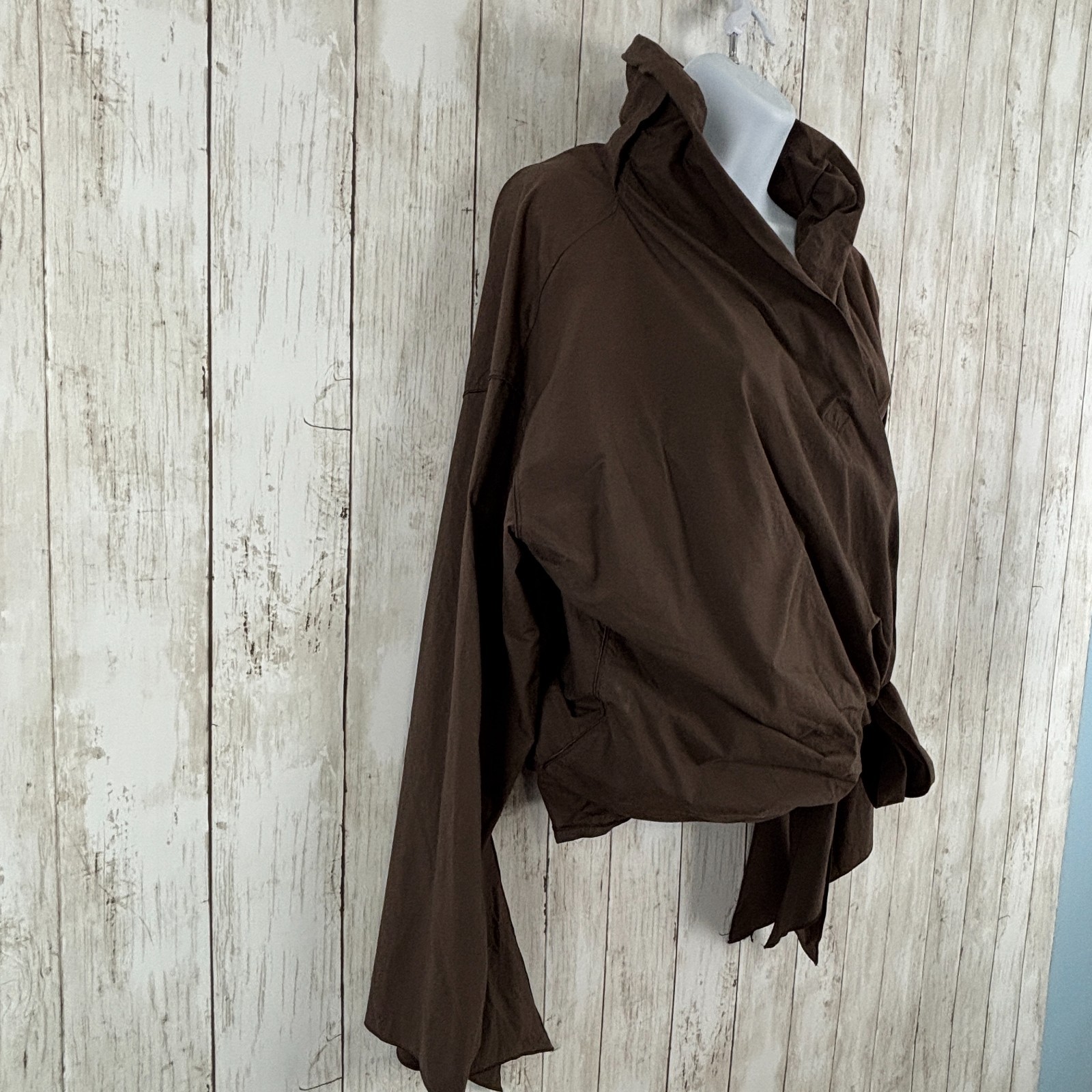 ANNETTE GORTZ Blouse Chocolate Brown Top Blouse V Neck Wrap Flare Sleeve 38/M
