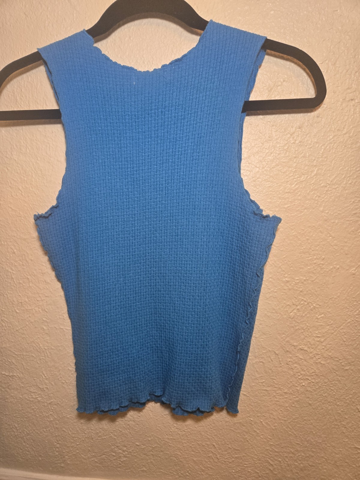 Fitz + Eddi Ribbed Stretch Lettuce Hem Carribean Blue Tank Top Stretch Large