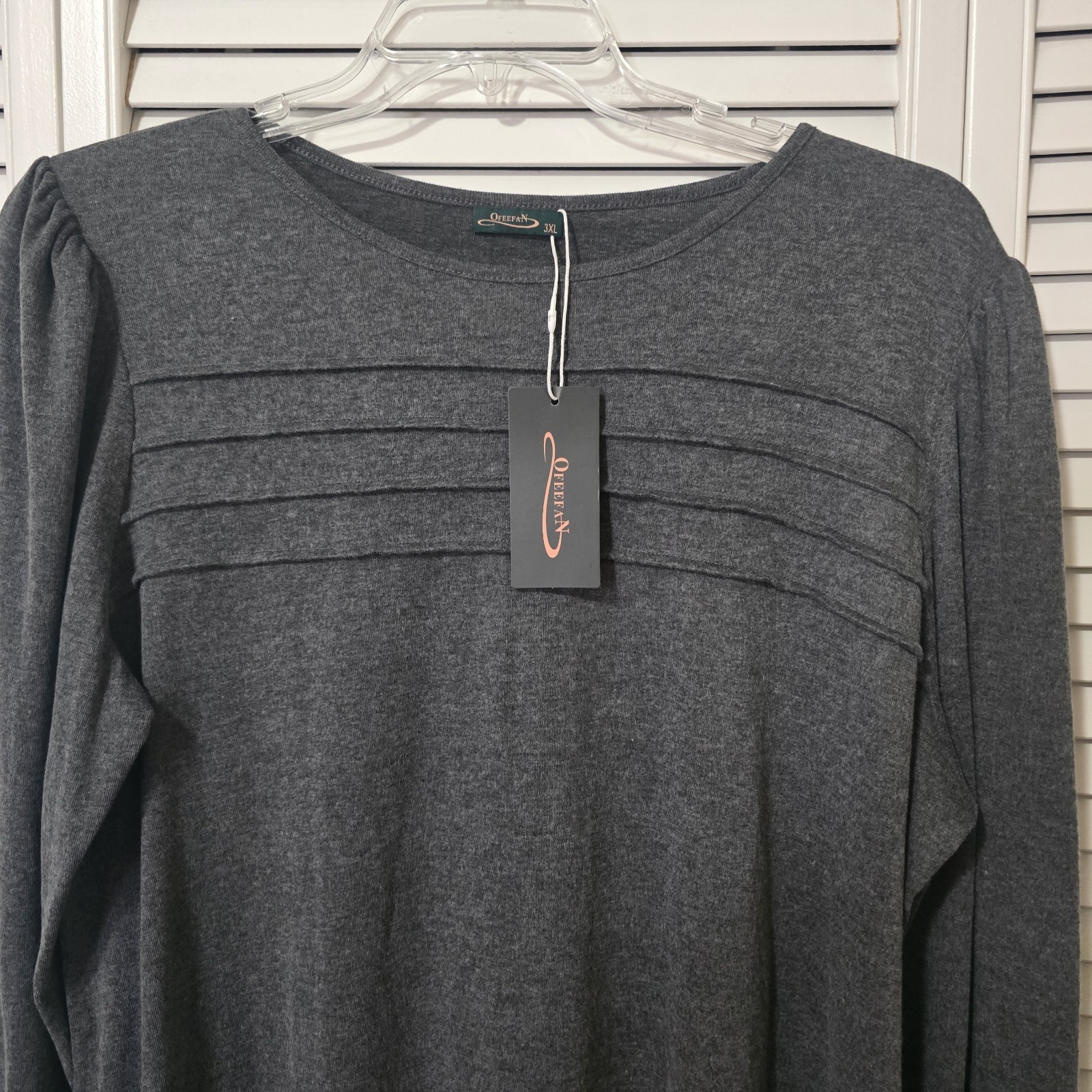 OFEEFAN Women’s long-sleeve Pullover Gray top Size 3XL Nwt