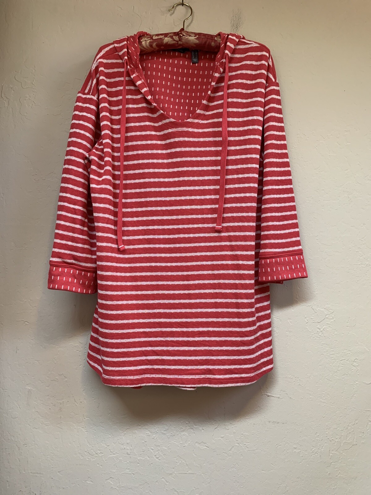 Any Body Sweatshirt Womens Medium Loungewear Red White Striped Hooded Pullover