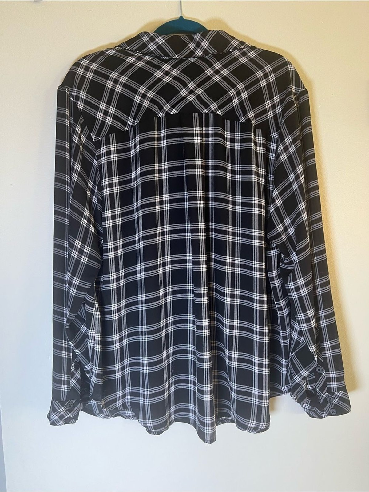 Torrid Georgette Oversized Plaid Button Down Shirt 2X NWT Black White