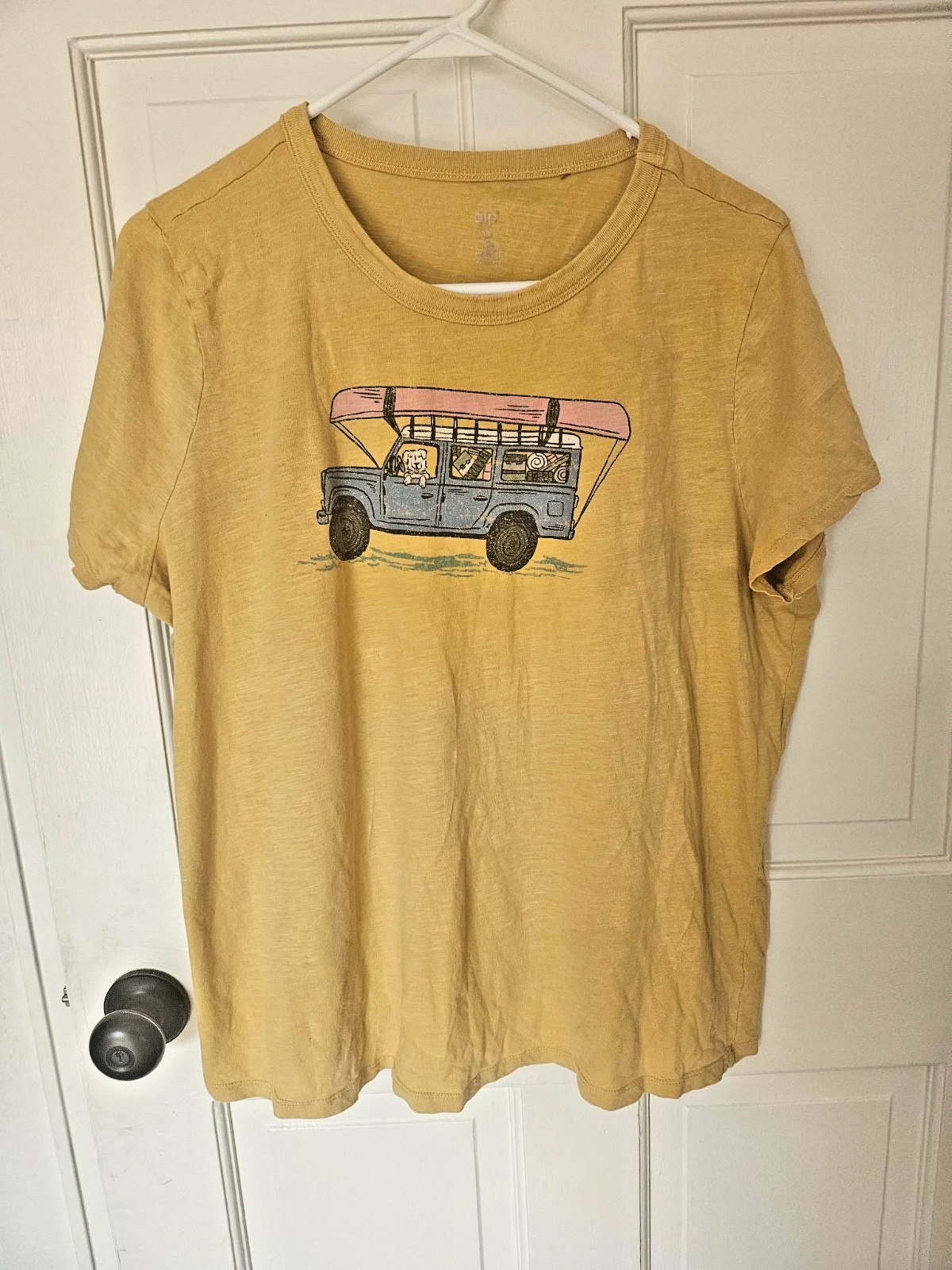 Dip Women’s 1X Yellow Graphic T-Shirt Dog Camping Jeep Canoe Organic Cotton