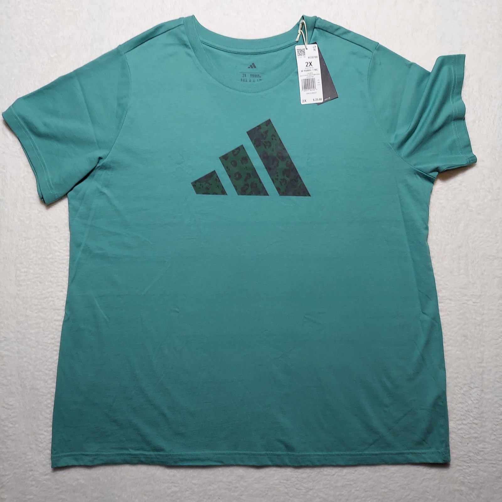 Adidas Animal T Inc Women’s 2X Powder Teal Brand New Leopard Print Graphic Tee
