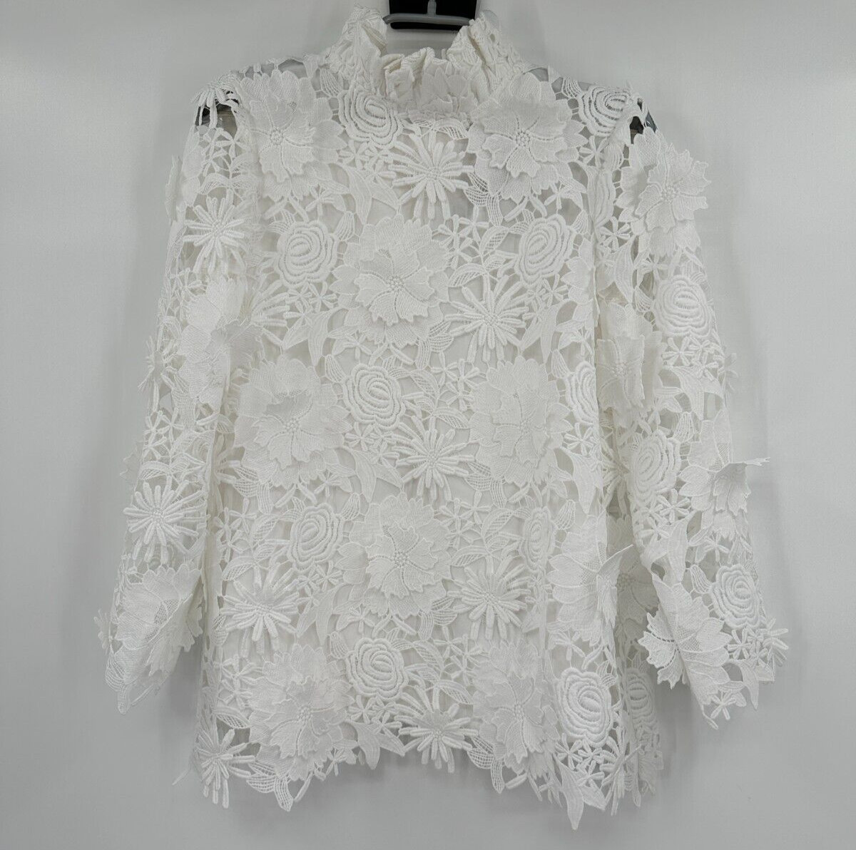 Tuckernuck White Guipure Lace Faye Blouse XS Sleeveless Top Ruffle Bow Tie NWT
