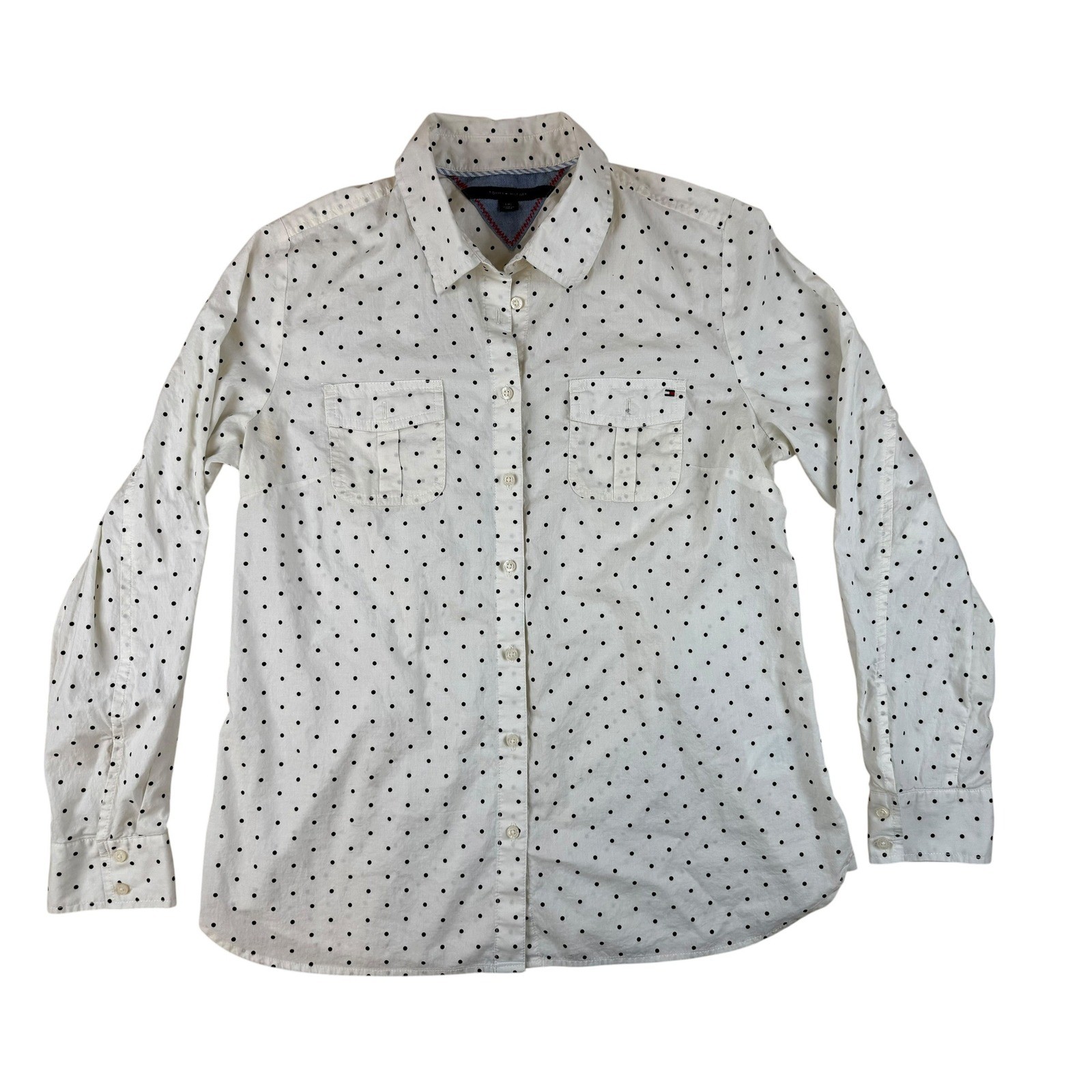 Tommy Hilfiger Large Classic Preppy Polka Dot Shirt Cotton Button Down