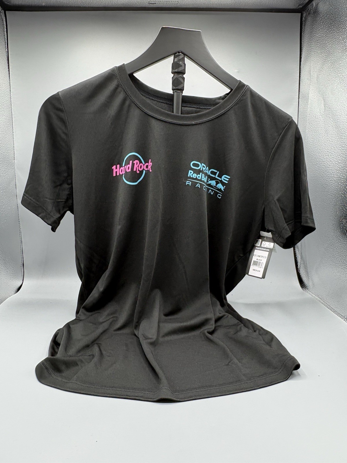 Medium M Womens Hard Rock Red Bull Racing Logo Black Stripe SS Tech Tee F1 2024