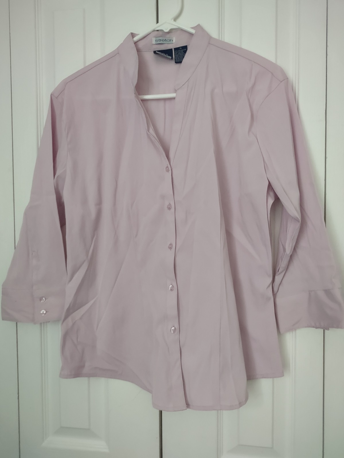 DCC Missy Women’s XL Pink Stretch Career Blouse Mandarin Collar 3/4 Sleeve Top