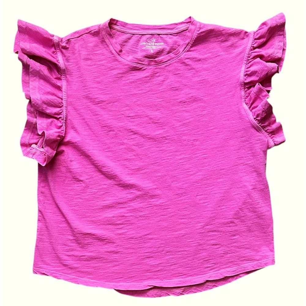Vineyard Vines Flutter Sleeve Pink Neon Confetti Surf Tee Small