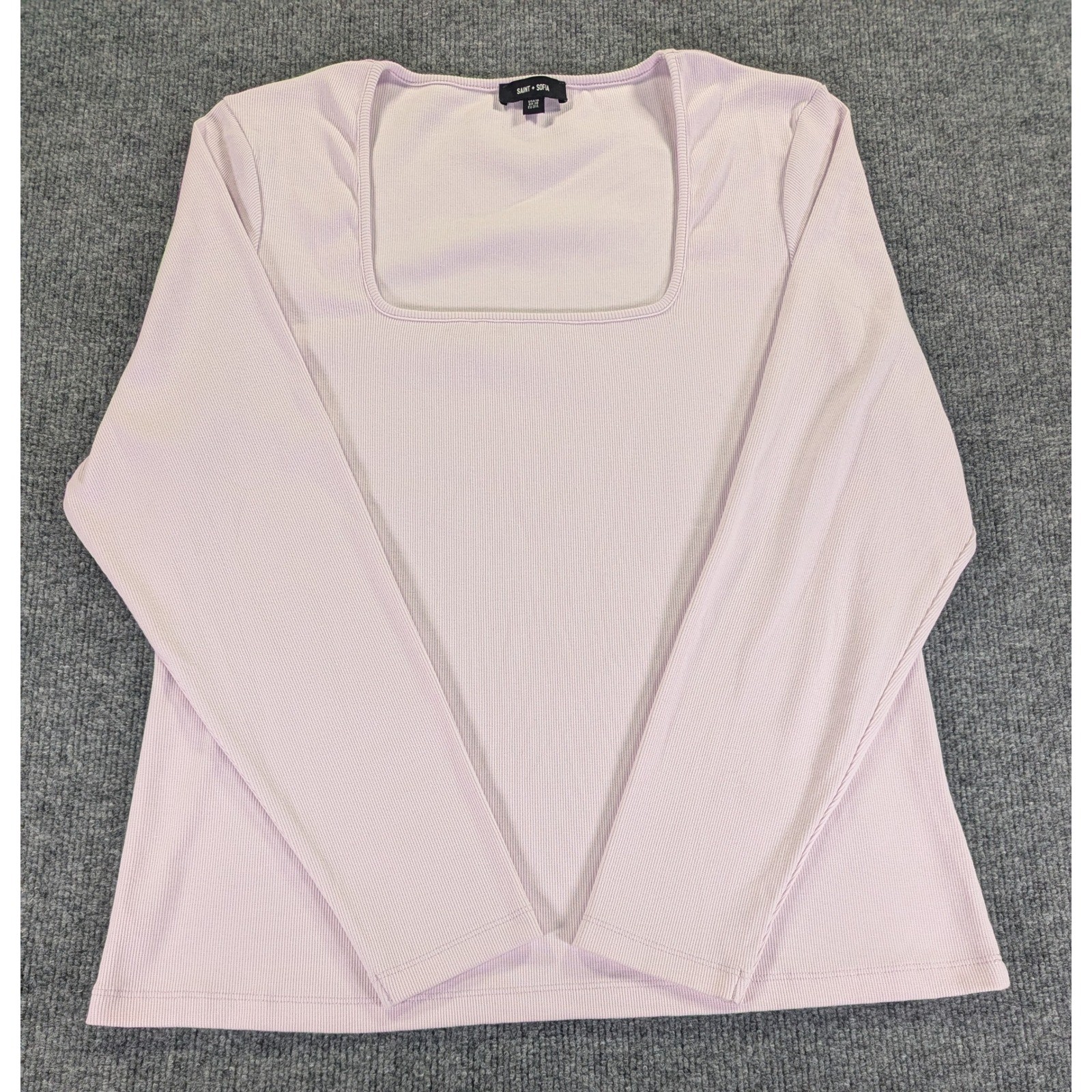 Saint + Sofia Pink Ribbed Square Neck Long Sleeve Top Organic Cotton USA 16