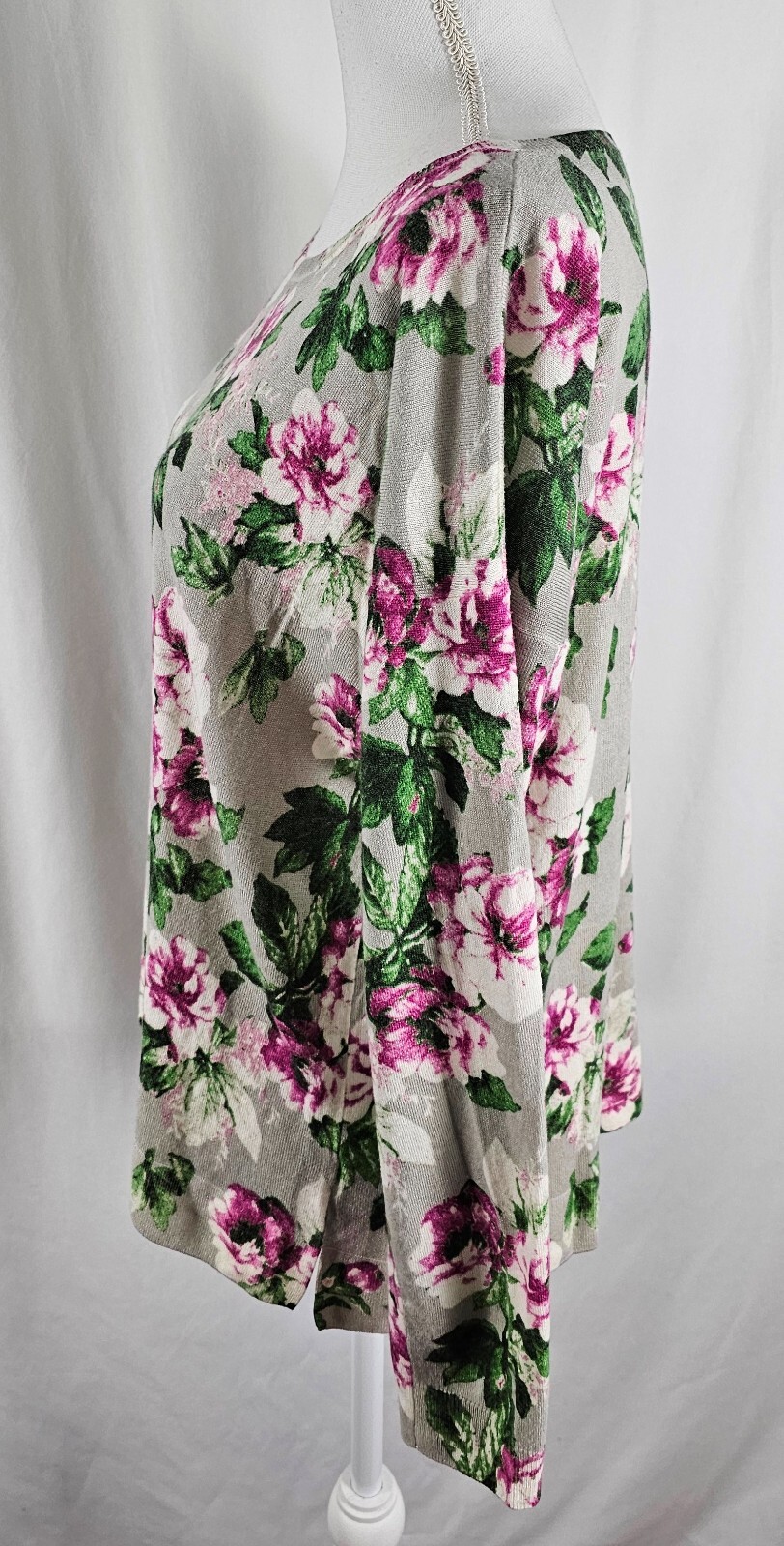 Joie Womens Pullover Top Gray Pinks Green Floral Viscose Wool Nylon Medium