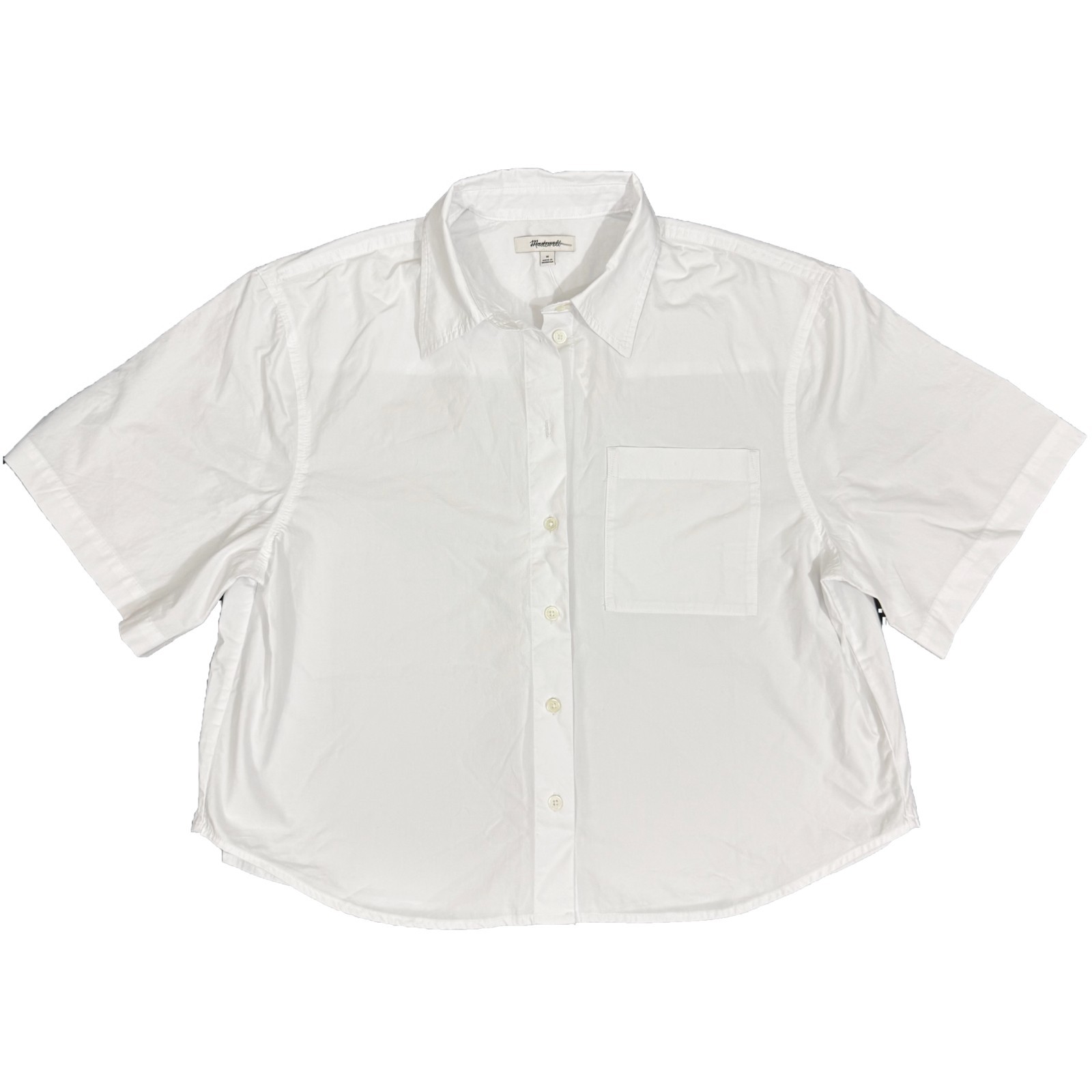 MADEWELL Straight-Hem Short Sleeve Shirt L White Cotton Poplin Crop NWT B98