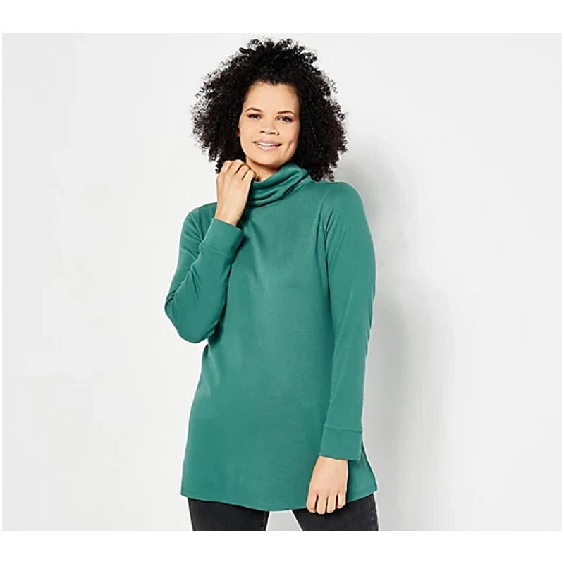 Denim & Co. Interlock Cowl Neck Tunic Deep Pine Petite X-Small A460434