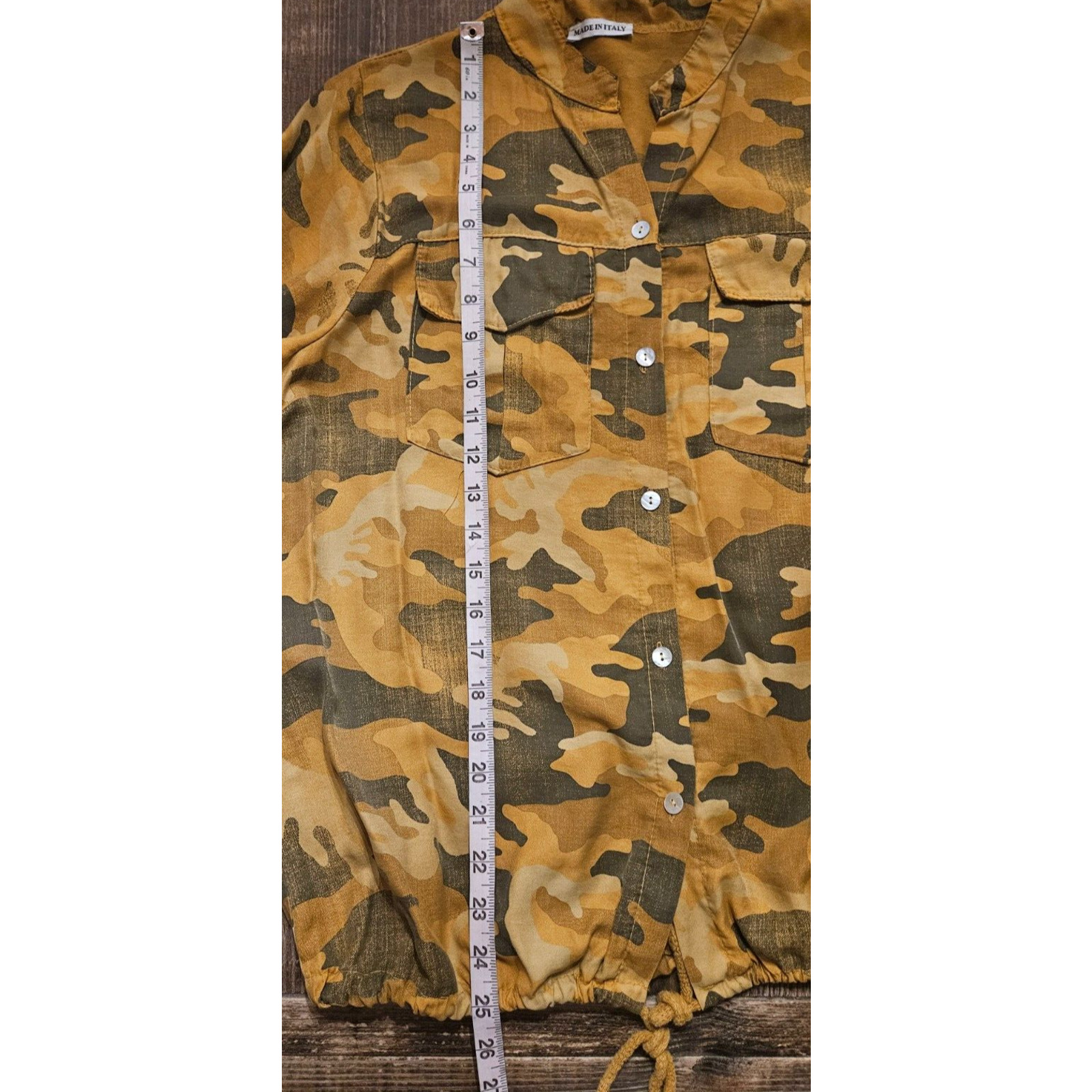 Made in Italy Jacket Womens XL Mustard Yellow Camo Print Cargo Button Up Shirt
