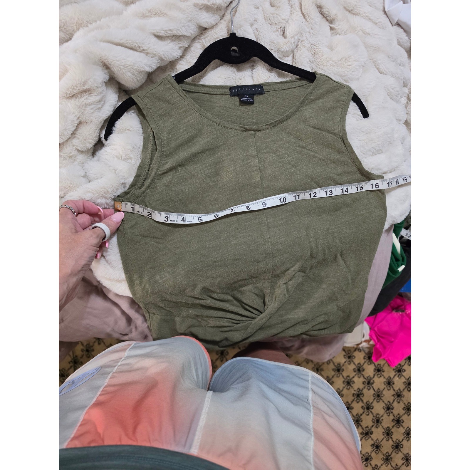 Sanctuary Olive Green Twist Front Sleeveless Knit Tank Top XS Casual Crew Neck