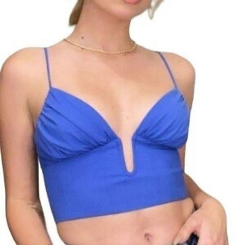 Zara Royal Blue Corset Bustier Crop Top Hook Eye Back Adjustable Straps Medium